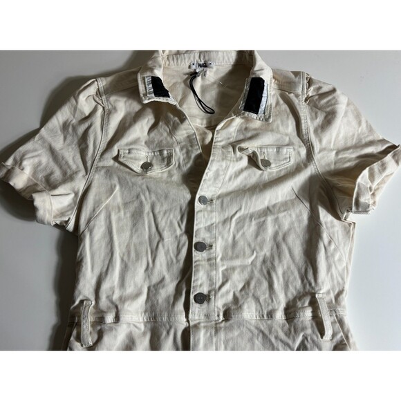 Maeve Anthropologie Jumpsuit Womens XL 12/14 White Belted Waist Collar Button Up - Picture 5 of 11